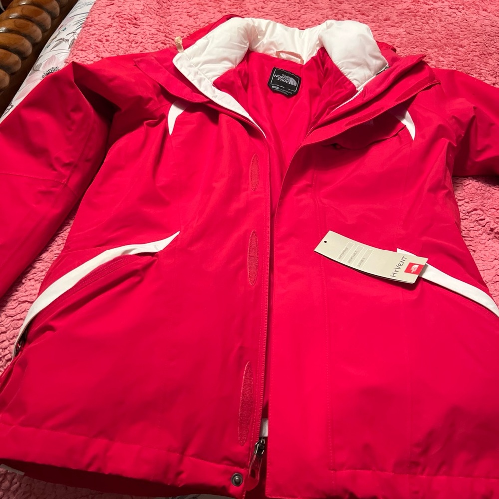 The North Face Red and White Puffer Jacket three in one jacket new with tag